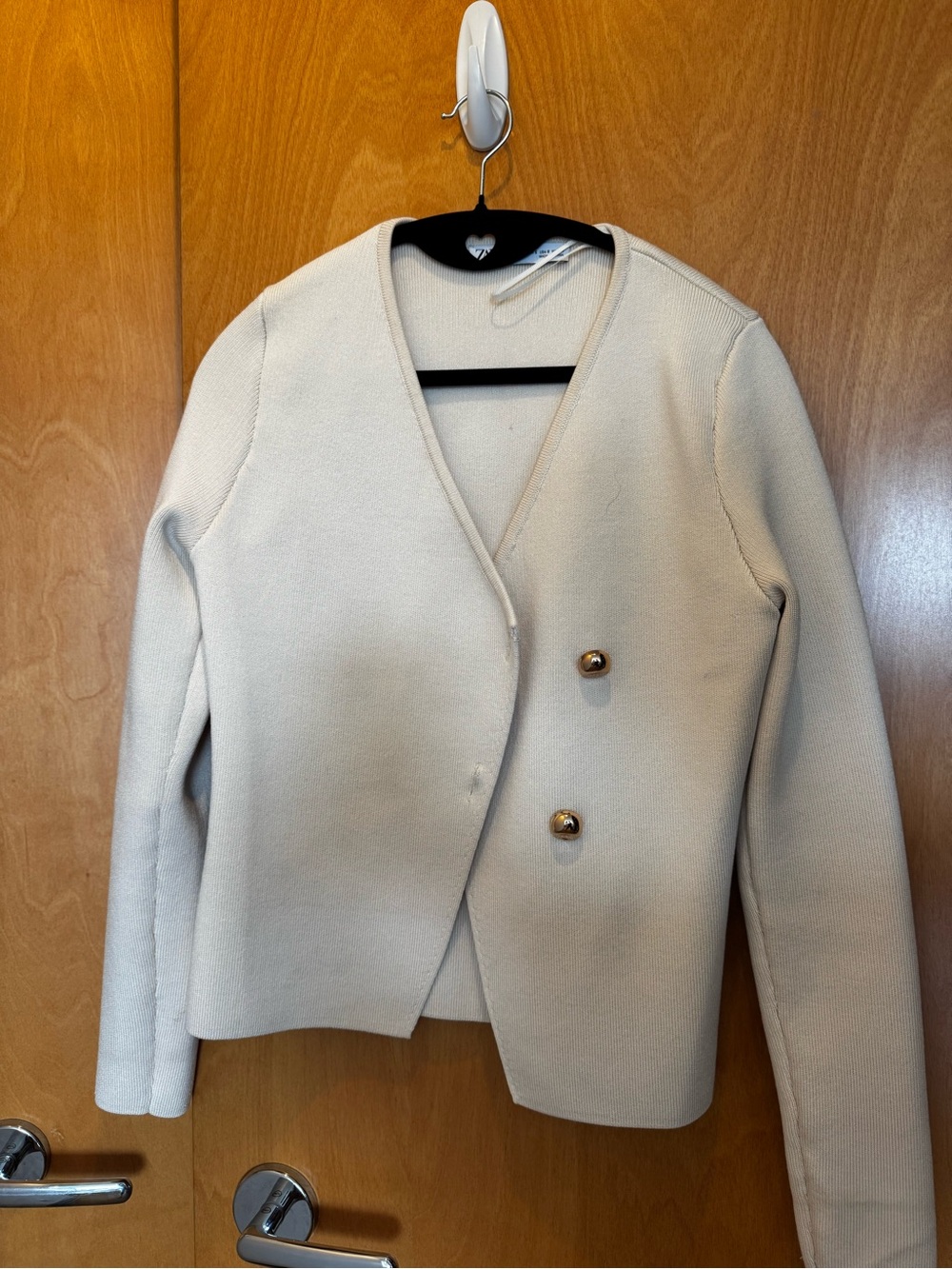 Zara Cream Double-Button V-Neck Jacket